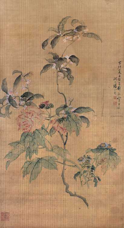 汤世澍 丁卯（1867）年作 花卉 立轴